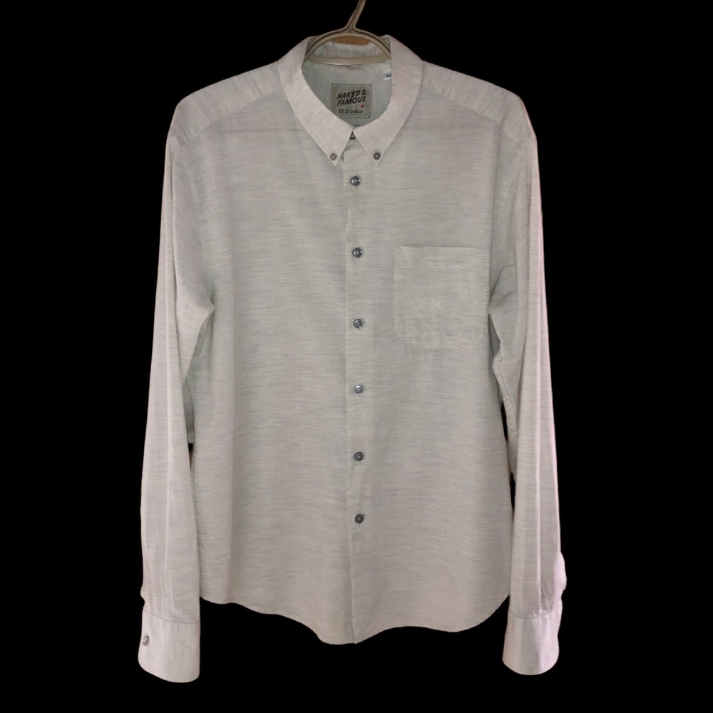 Naked & Famous Denim Light Gray Button-Down Casual Shirt